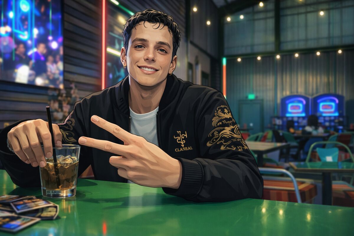 Friend at bar throwing peace sign